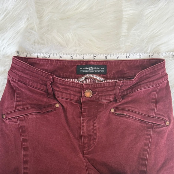Peruvian Connection Moto Style Skinny Pants in Burgundy Color Size 4 - Picture 5 of 8
